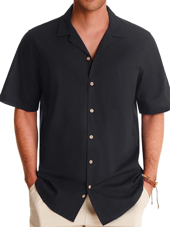 Casual de lino Lapel Pockecamiseta para hombre