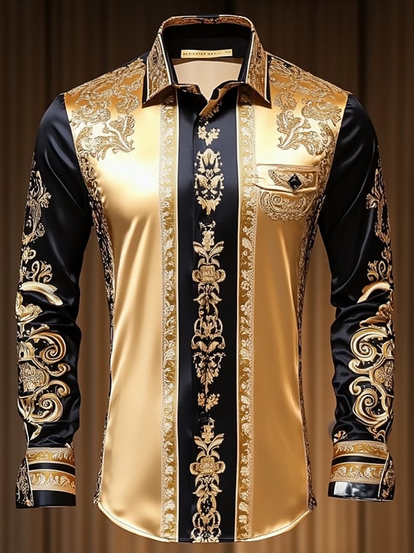 Camisa satén Luxe de manga larga con botones para hombre