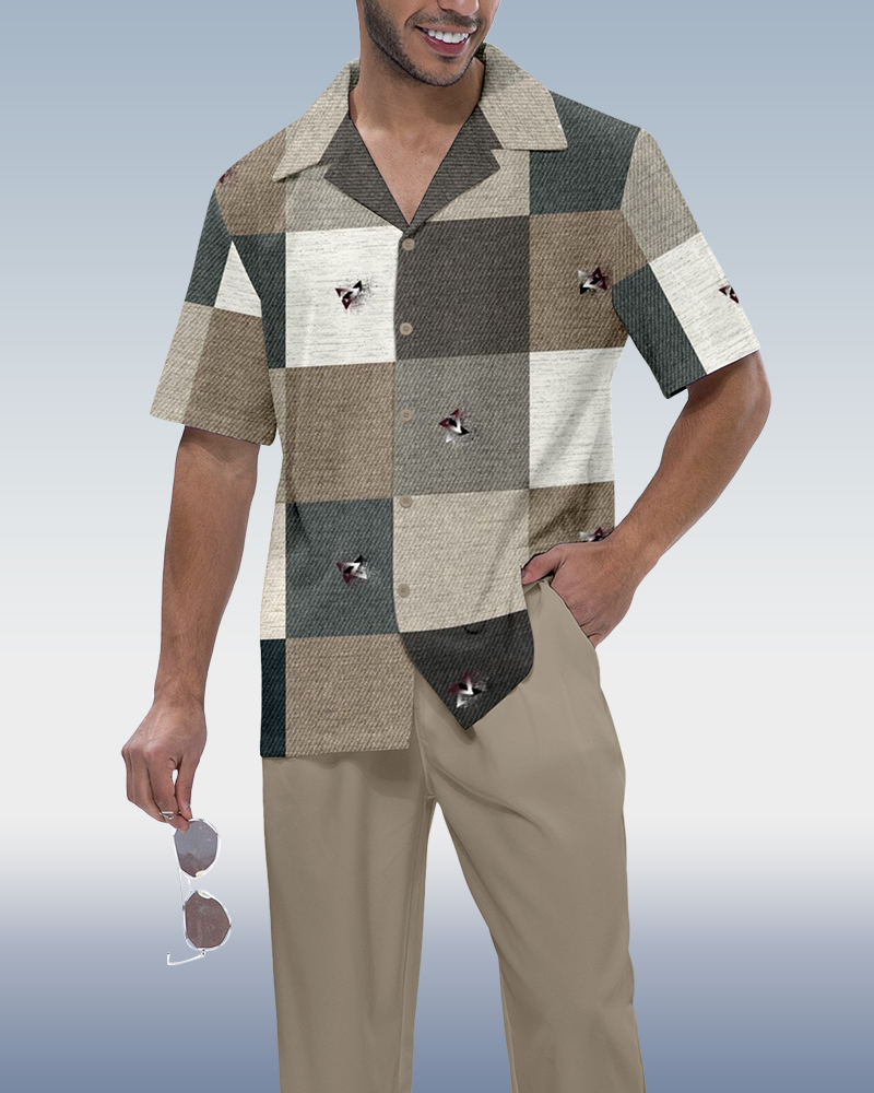 Camisa a cuadros estampado de manga corta walking suit 881 para hombre