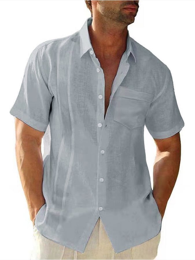 Camisa casual de color sólido de algodón And de lino para hombre