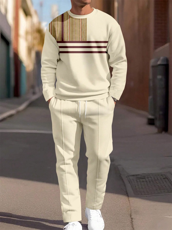 Colorblock Round Neck casual Sports Set 054 para hombre