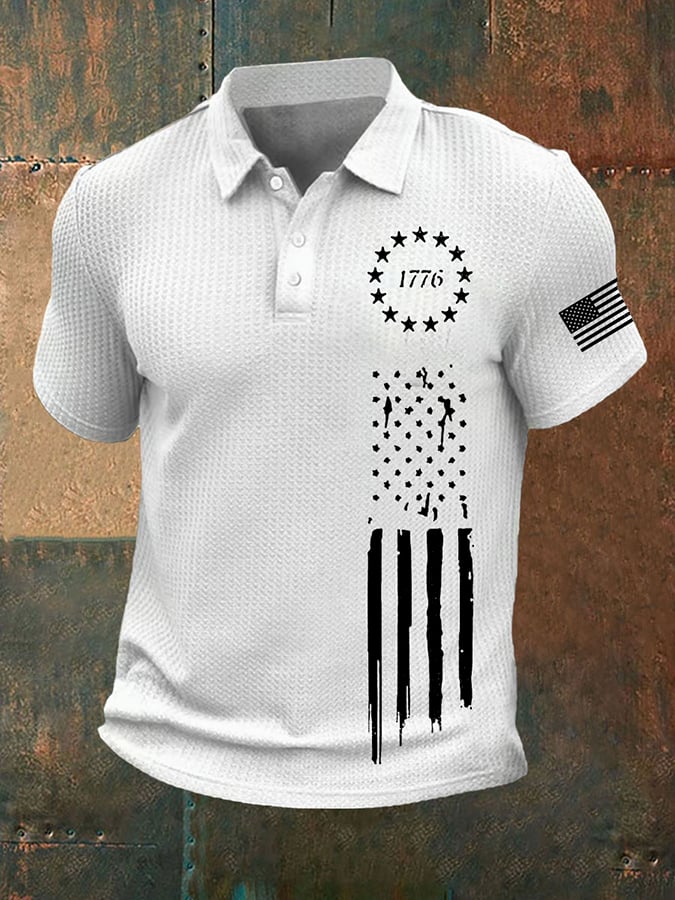 Camisa polo vintage Flag 1776 estampado para hombre