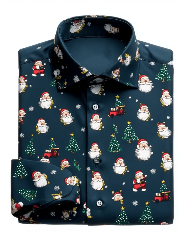 Camisa de lujo Romantic Christmas estampado de manga larga para hombre