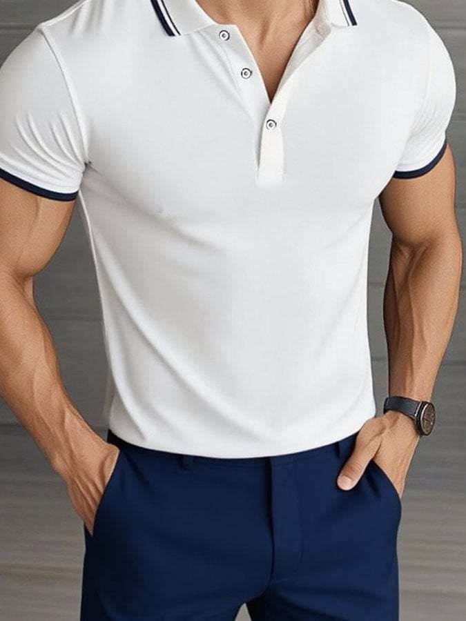 Camisa polo casual clásico Contrast Color ejecutivo de manga corta para hombre - vista 2