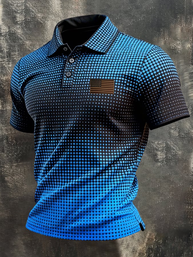 Camisa polo retro Patriotic Color-Block de manga corta para hombre
