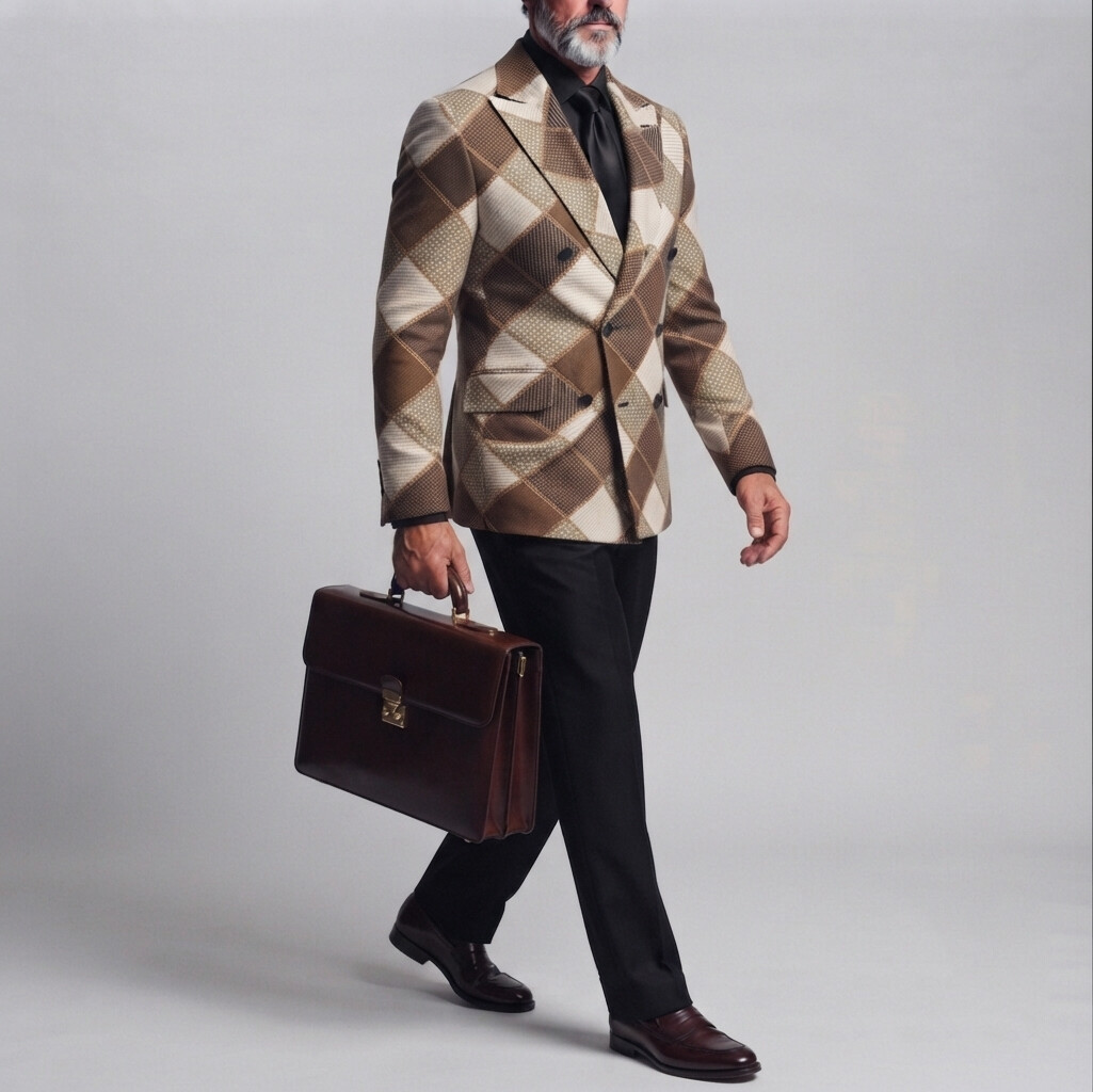 para hombre ejecutivo casual Colorblock Plaid Print Peak Lapel Double-Breasted de corte entallado saco