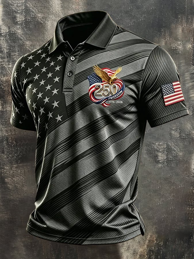Camisa polo retro "Patriot" Color-Block de manga corta para hombre