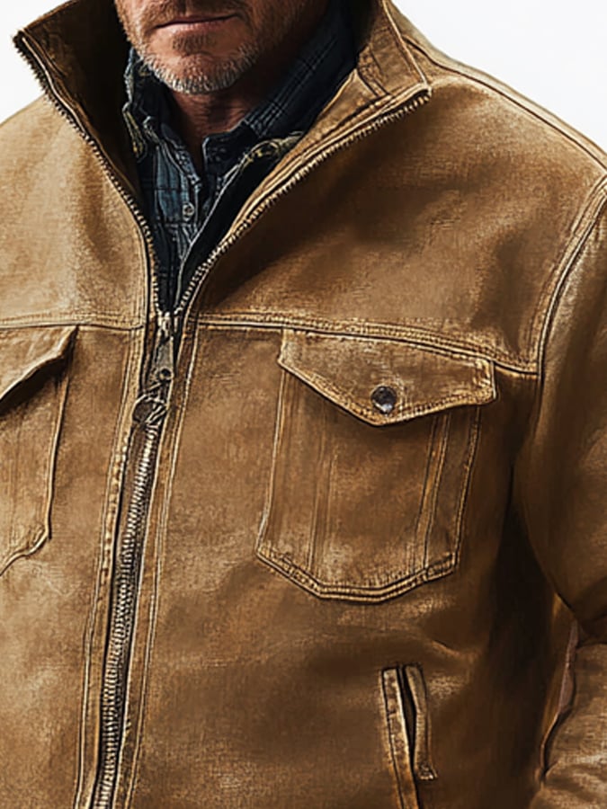 Chaqueta vintage clásico desgastado casual bolsillo para hombre