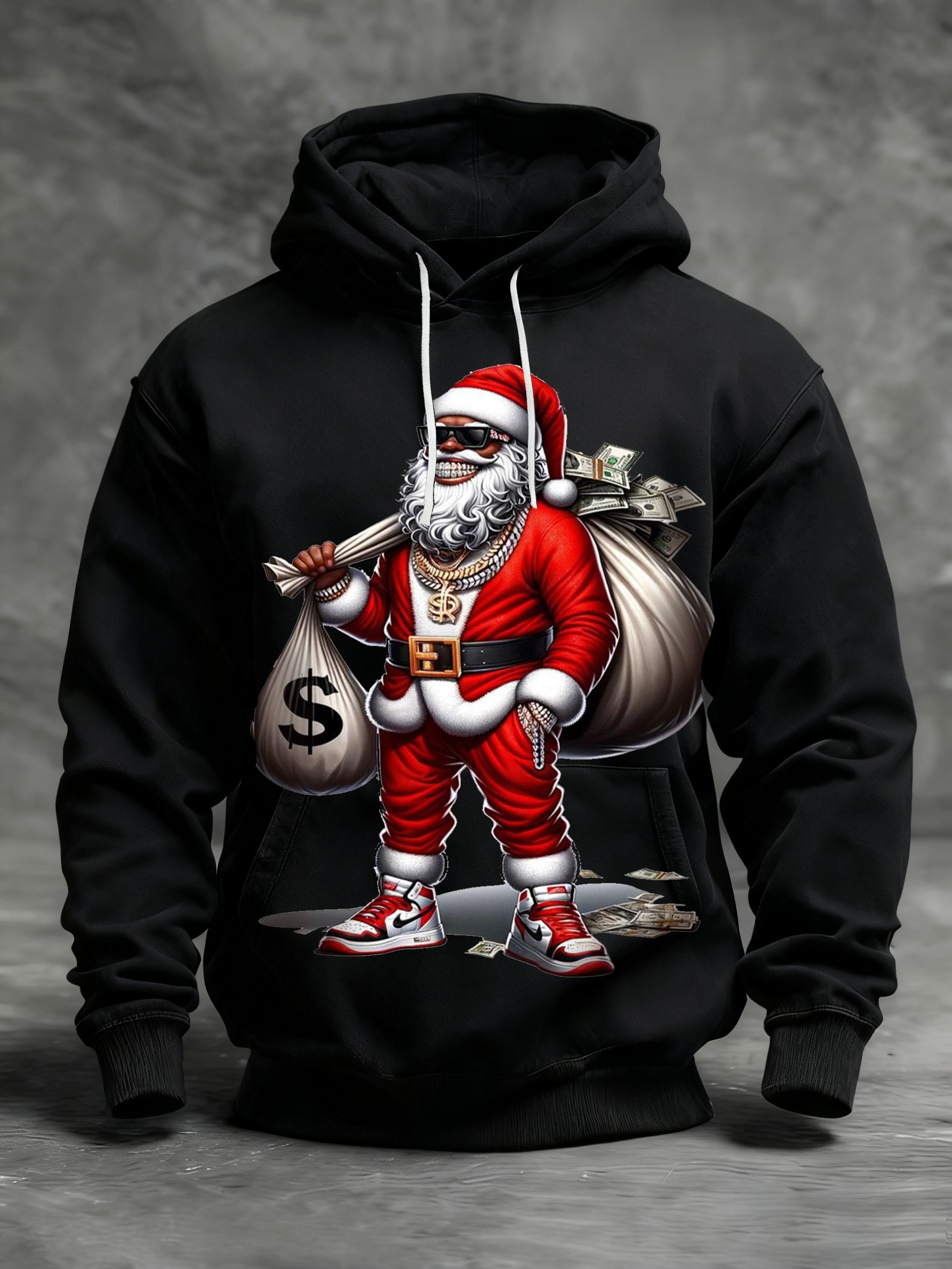 Sudadera African American Christmas estampado cuello redondo Hooded para hombre