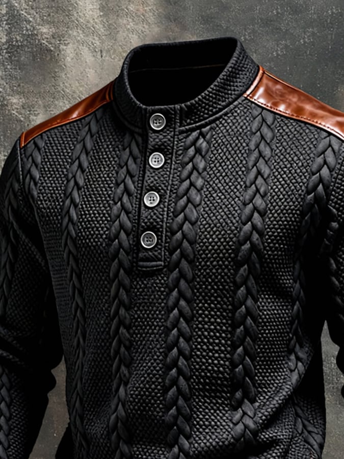 Sudadera vintage-Style texturizado Patchpara trabajo Color-Block de manga larga para hombre