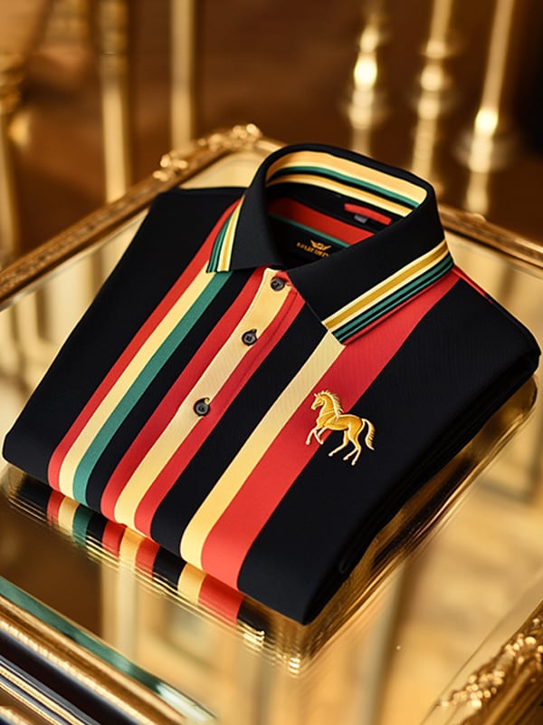Camisa polo retro ejecutivo rayas estampado de manga larga para hombre