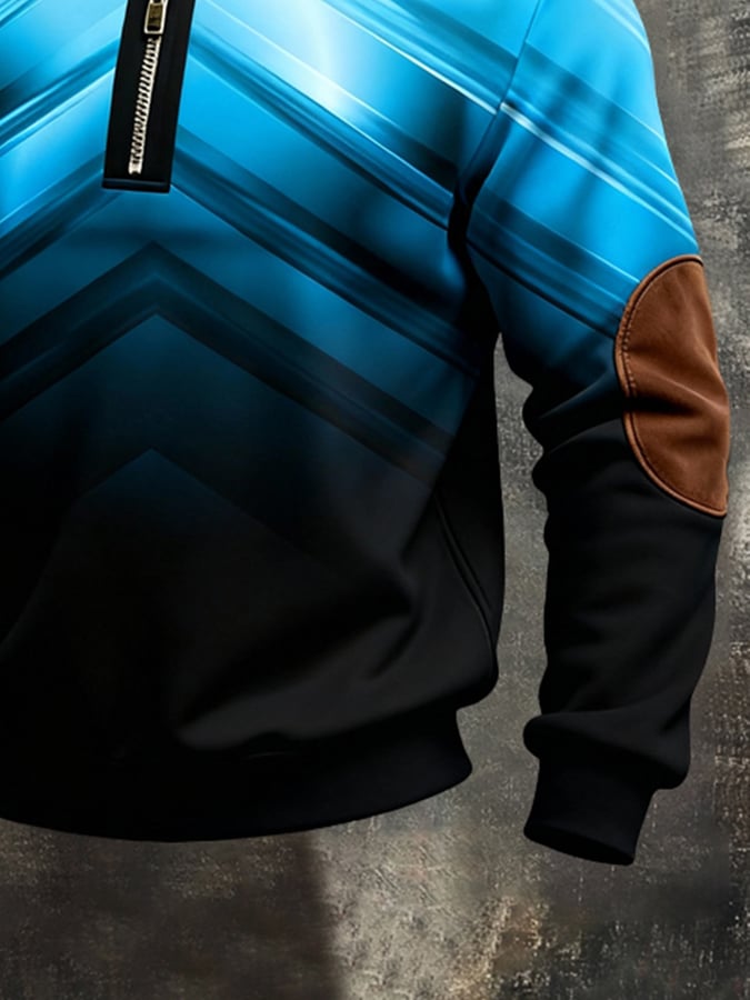 Sudadera vintage Color-Block estampado con cierre para hombre
