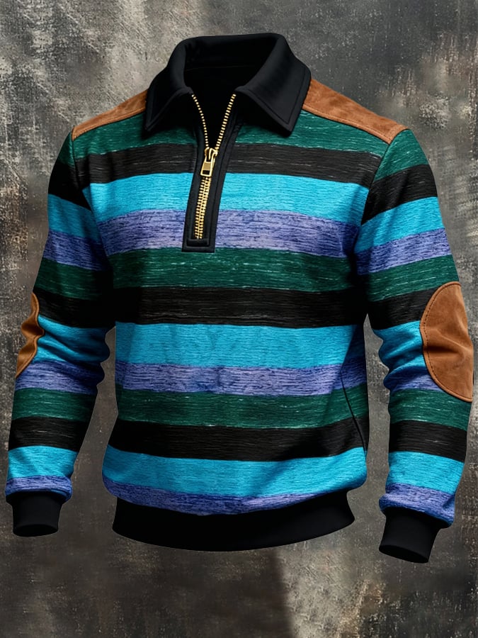 Sudadera retro en bloques de color estampado cierre para hombre