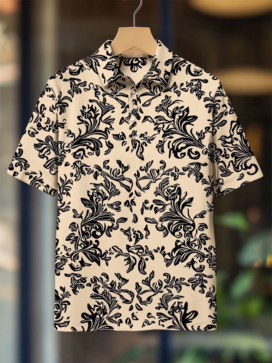 Camisa polo Resort floral estampado Button de manga corta para hombre