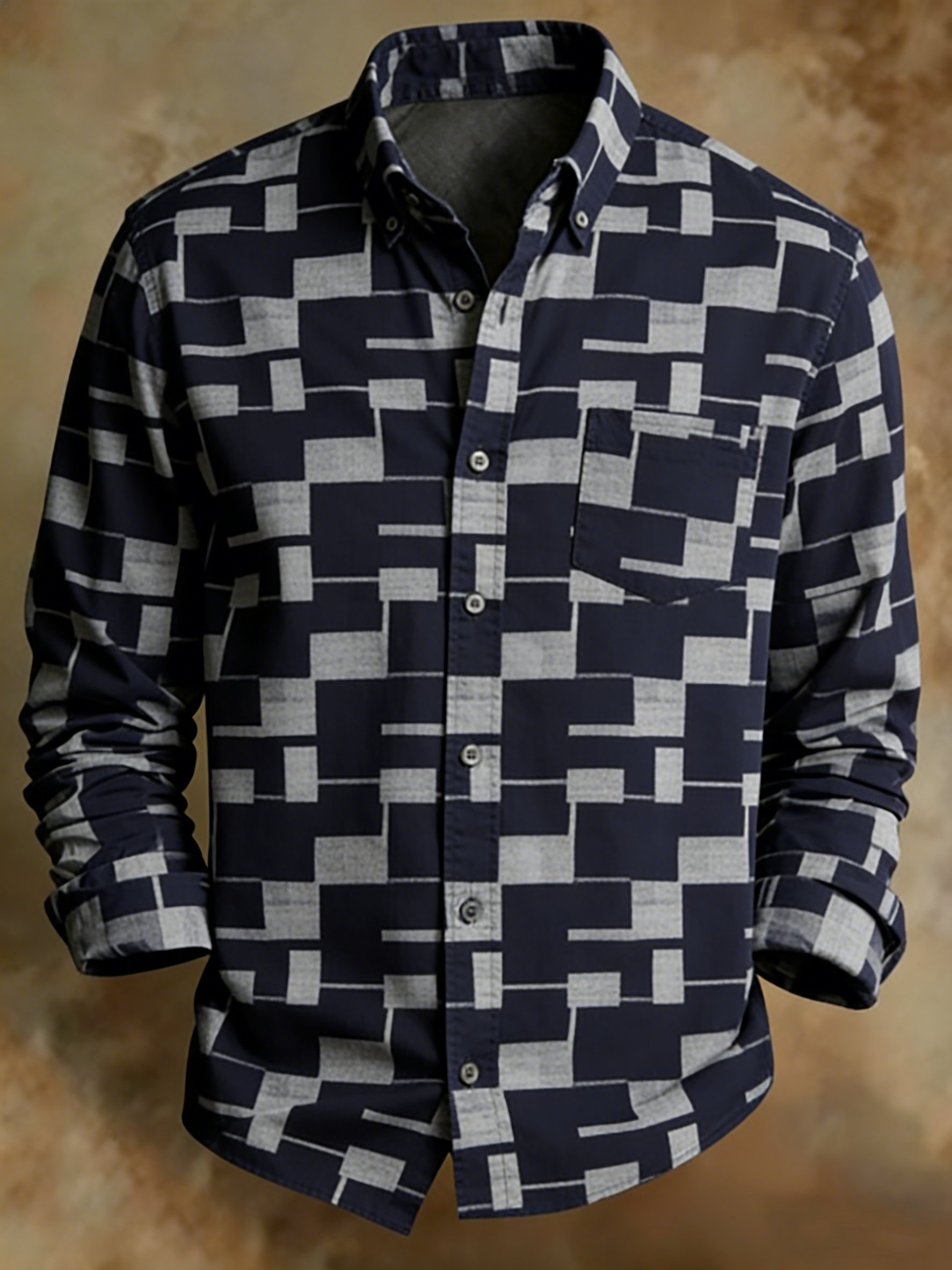Camisa retro Abstract Art estampado diseño ejecutivo Style para hombre