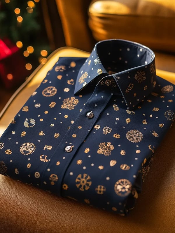 Camisa de lujo Romantic Christmas estampado de manga larga para hombre