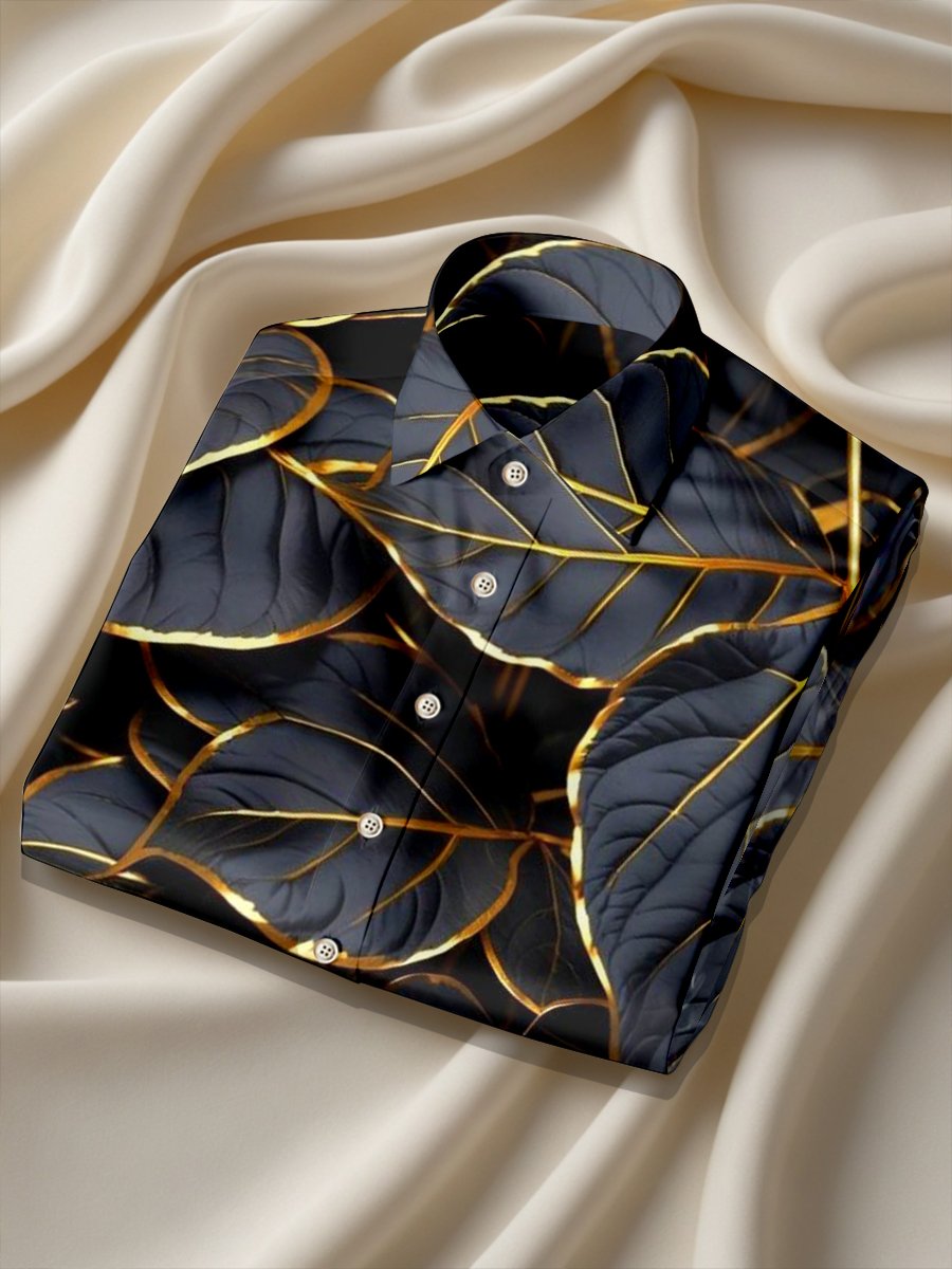 Camisa seda Plant de lujo ejecutivo de manga larga para hombre