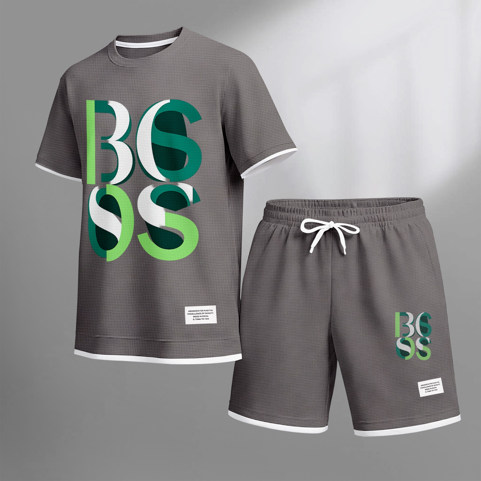 Camisa de lujo tejido tipo waffle de manga corta & shorts Set 10 para hombre