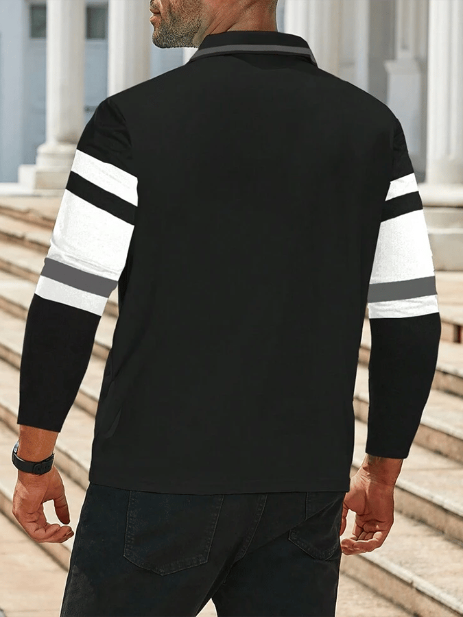 Camisa polo a rayas ejecutivo casual de manga larga para hombre