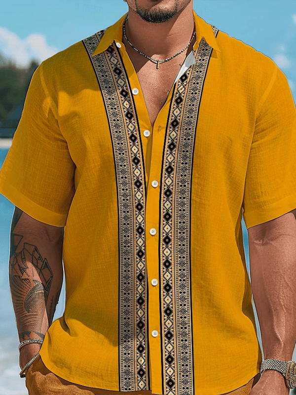 Camisa retro Hawaiian Vacation de manga corta para hombre