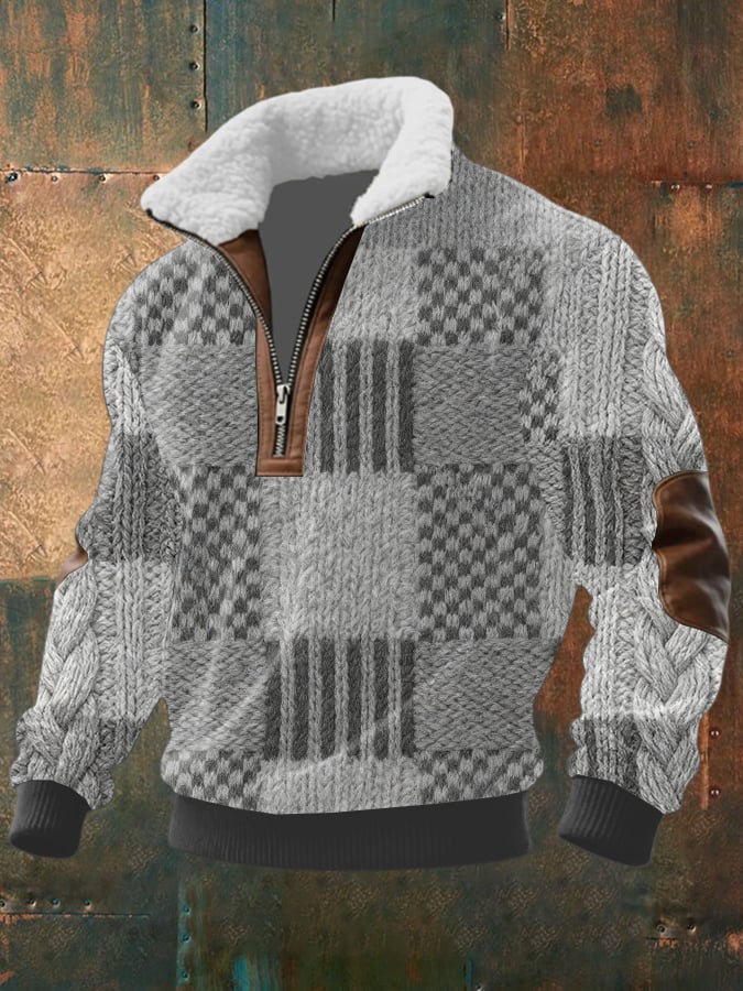 Sudadera retro estampado Half Zip solapa para hombre