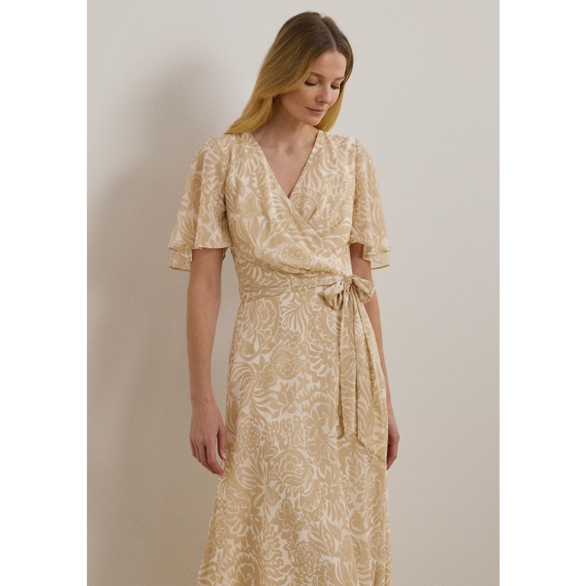 Floral Belted Crinkle Georgette Dress - 4