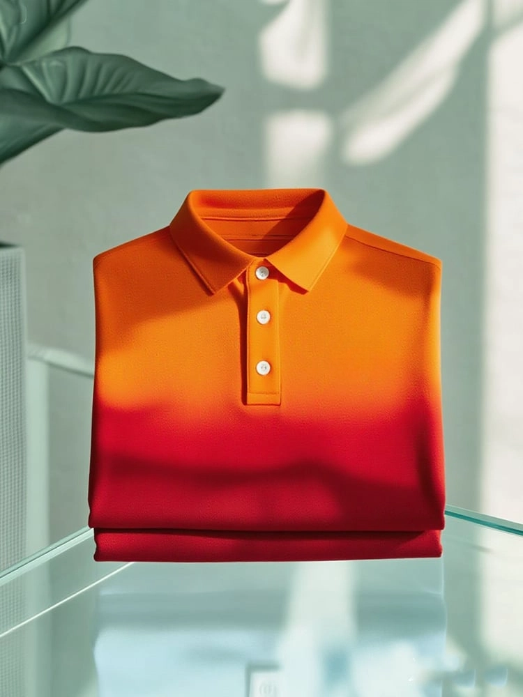 Camisa polo ejecutivo casual degradado Button de manga corta para hombre