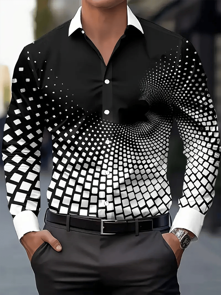 Camisa Street Style ejecutivo casual estampado de manga larga para hombre