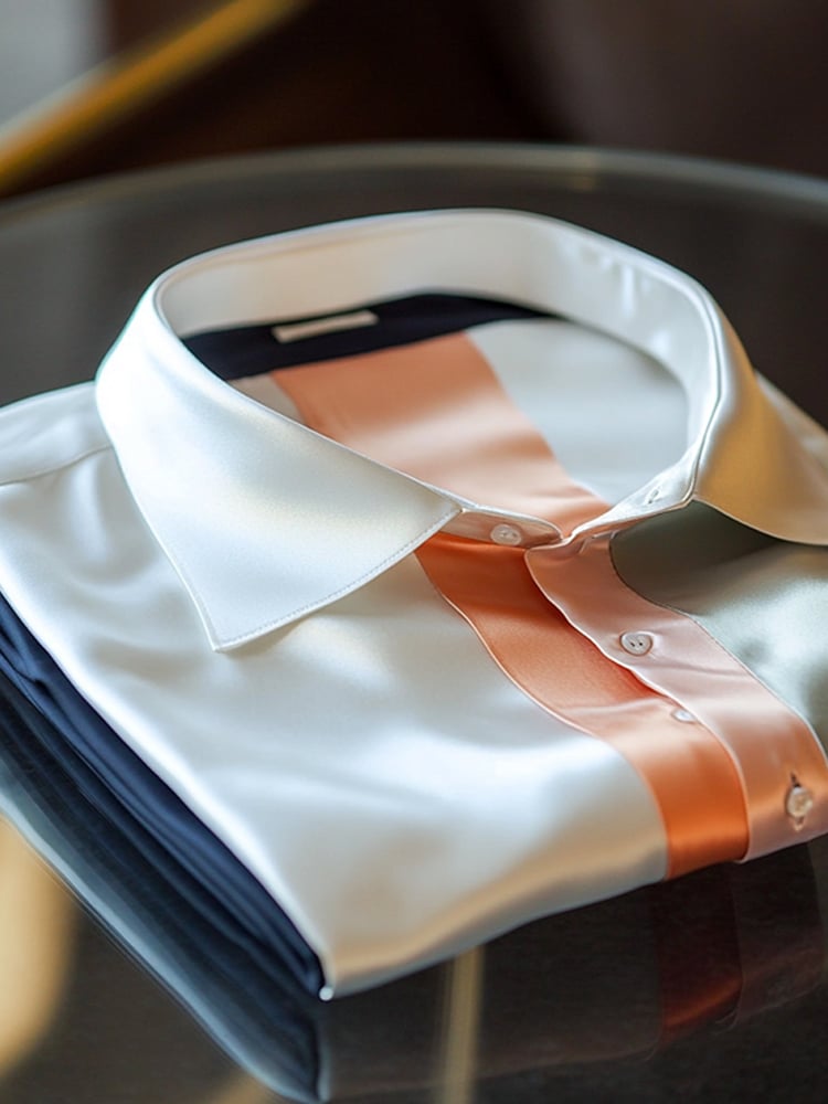 Camisa ejecutivo casual a rayas en bloques de color solapa de manga corta para hombre