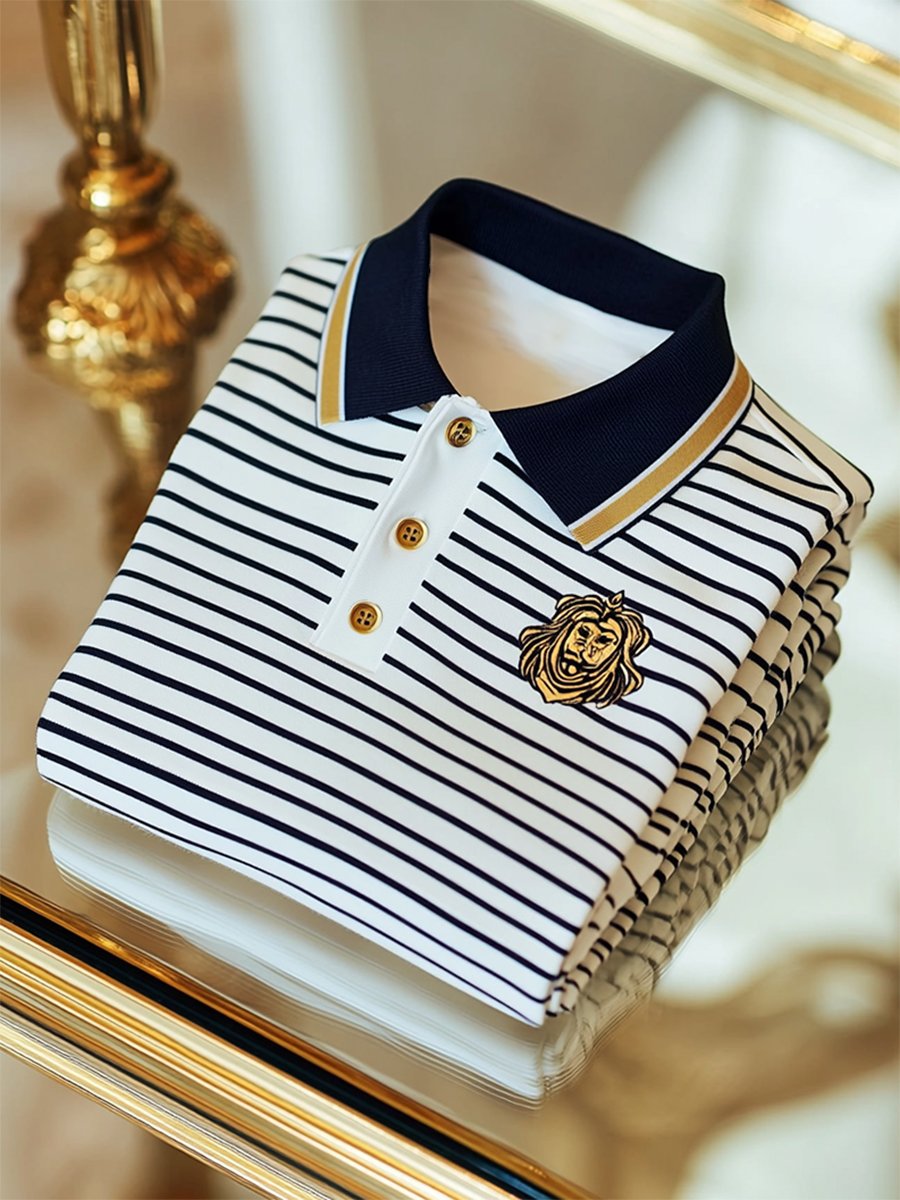 Camisa polo ejecutivo casual a rayas Button de manga corta para hombre