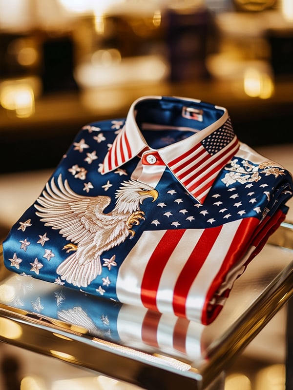 Camisa satén Luxe Independence Day de manga larga con botones para hombre