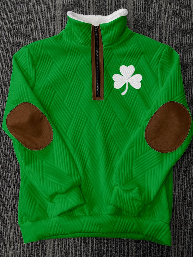 Sudadera St. Patrick's Clover jacquard Fabric cierre Fur cuello de manga larga para hombre