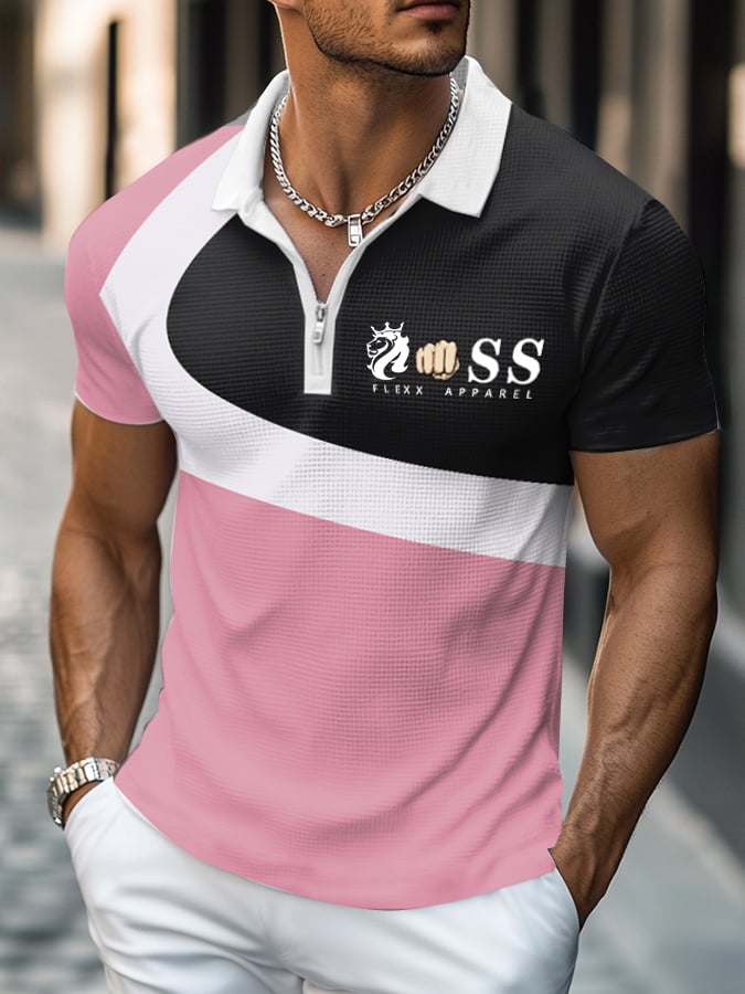 Contrast Waffle cierre Polo para hombre