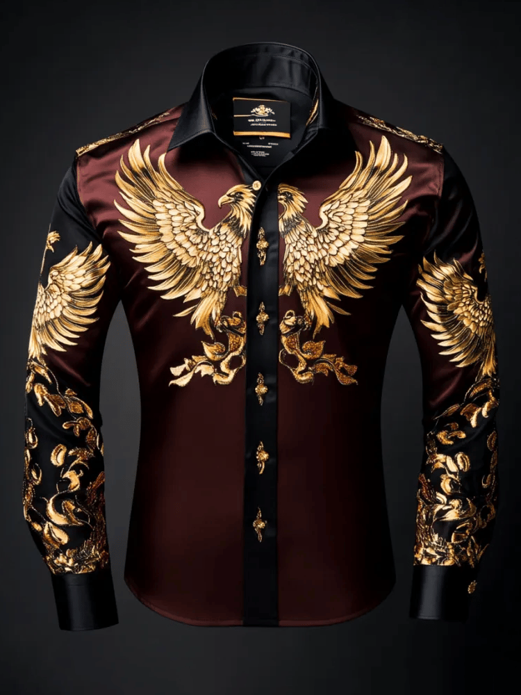 Camisa de lujo vintage Contrast Eagle de manga larga para hombre