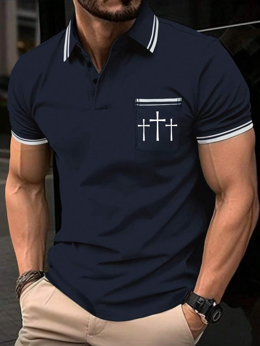 Camisa polo retro Faith casual estampado para hombre