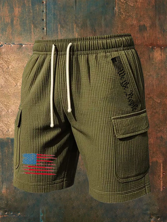 Shorts Mens vintage Flag estampado bolsillo