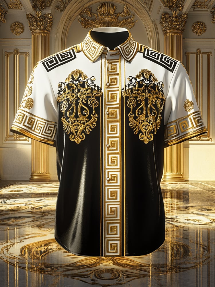 Camisa satén Luxe estampado de manga corta Button para hombre
