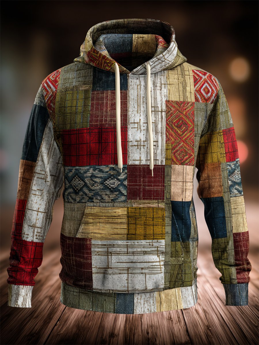 Vintage geométrico Hooded para hombre