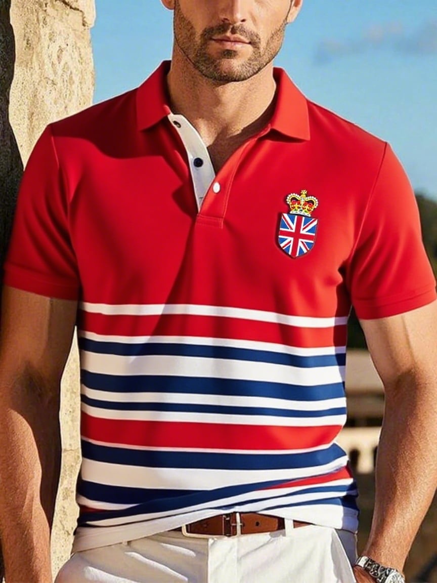 Camisa polo ejecutivo casual Union Jack Button de manga corta para hombre