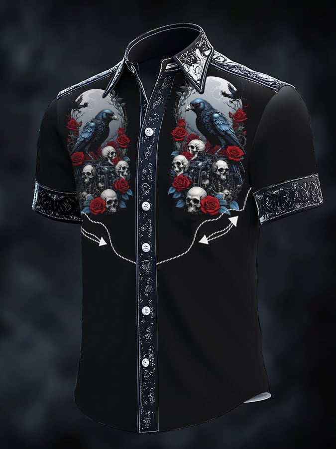 Camisa retro Western estampado de manga corta para hombre