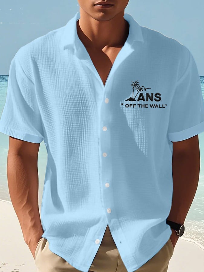 Camisa Sports Logo estampado casual Waffle (No Chest bolsillo) para hombre