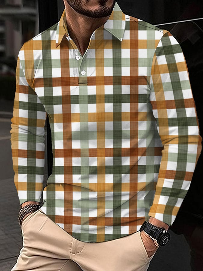Ejecutivo Style estampado de manga larga Polo para hombre