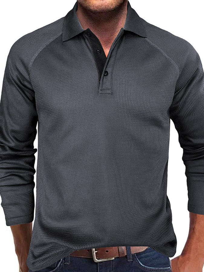 Camisa polo Athletic casual Waffle de manga larga Half Button