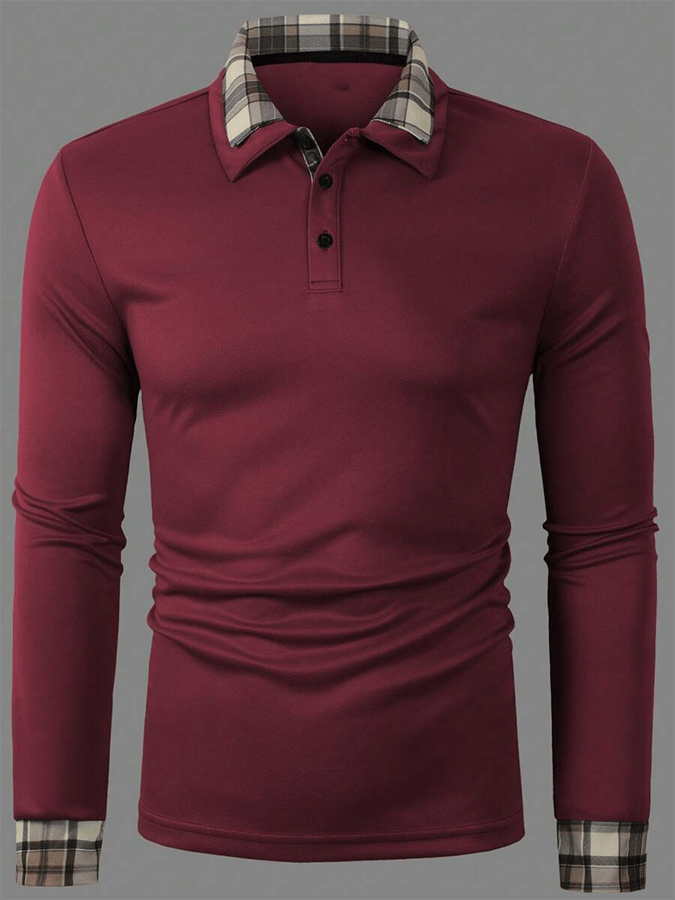 Camisa polo a cuadros ejecutivo casual de manga larga para hombre