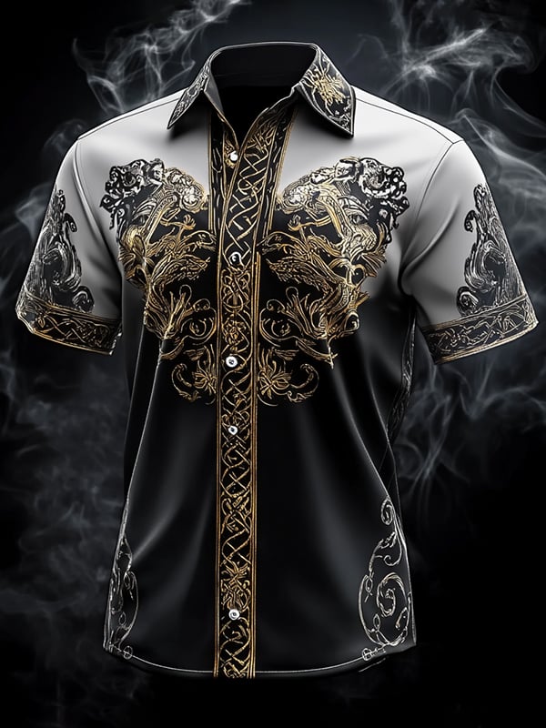 Camisa retro Viking gráfico de manga corta para hombre