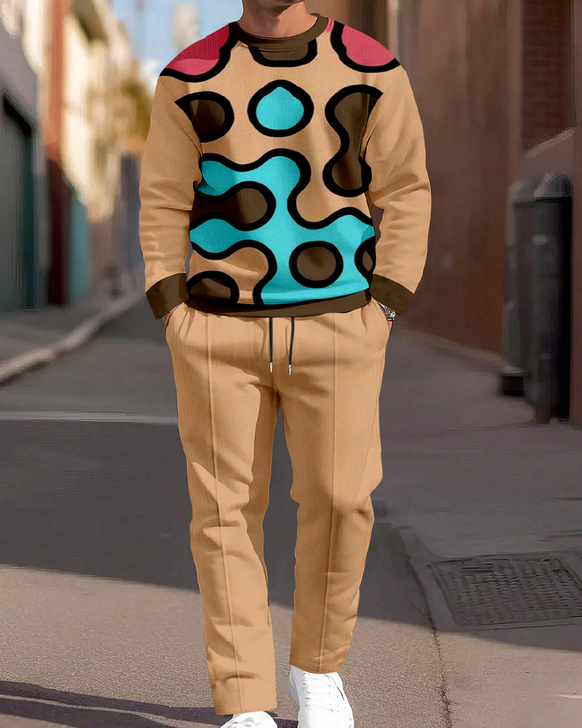 Yellow Round Neck casual Sports Set 064 para hombre