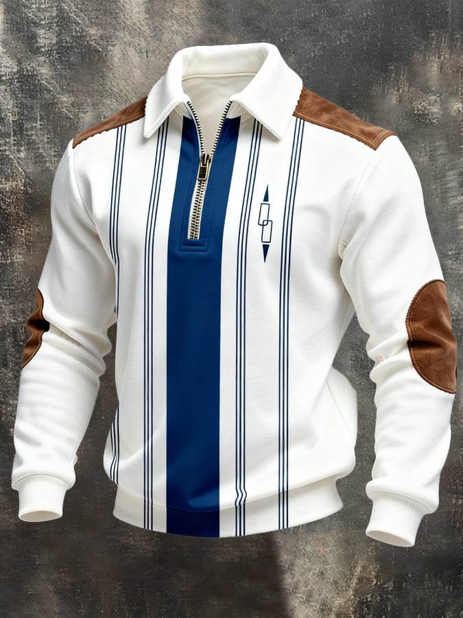 Sudadera retro en bloques de color estampado cierre para hombre