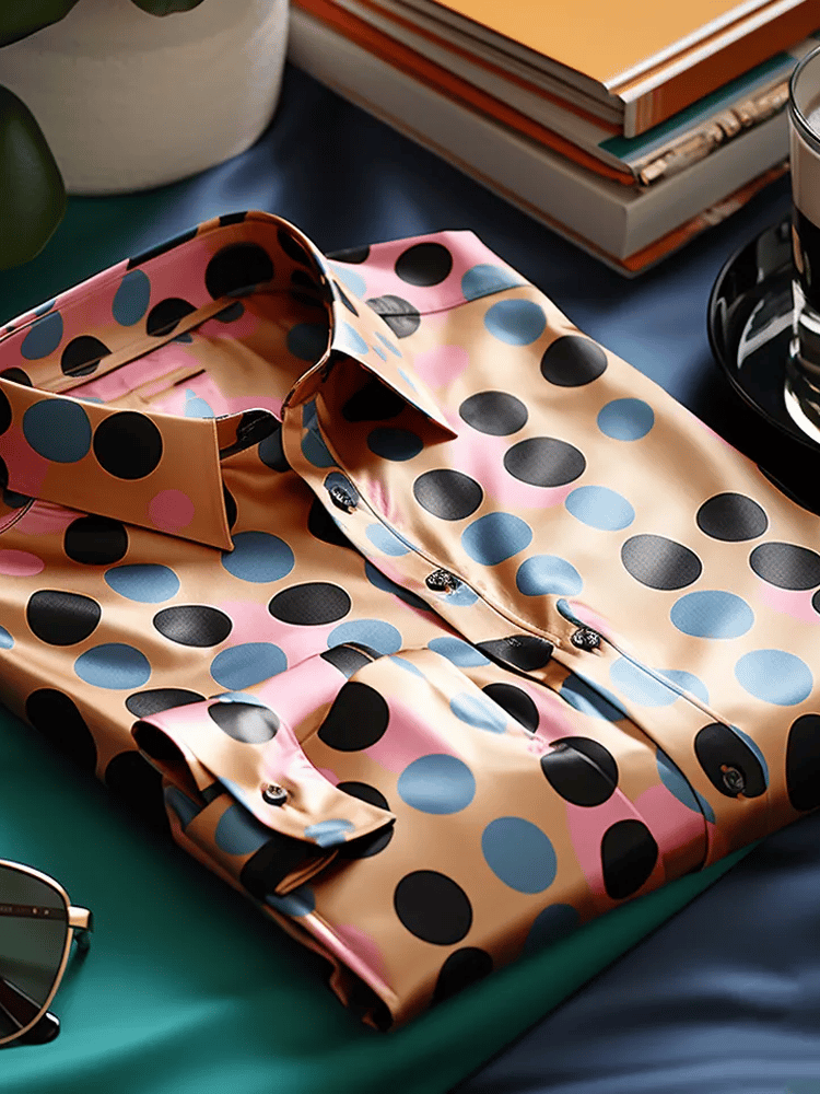 Camisa de lujo Romantic Contrast Color estampado de manga larga para hombre