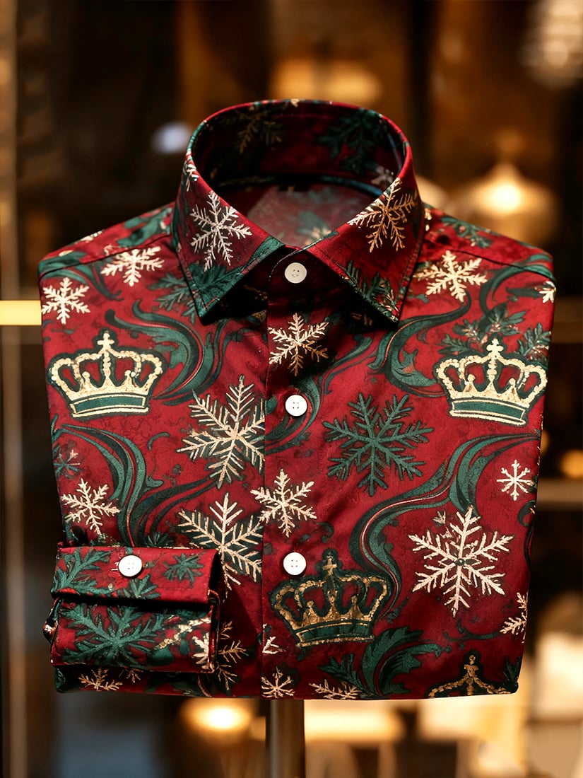 Camisa Christmas Holiday con botones de manga larga para hombre