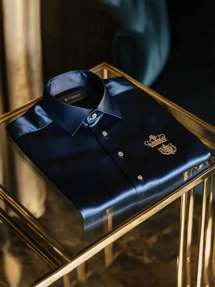 Camisa satén Luxe estampado de manga corta Button para hombre